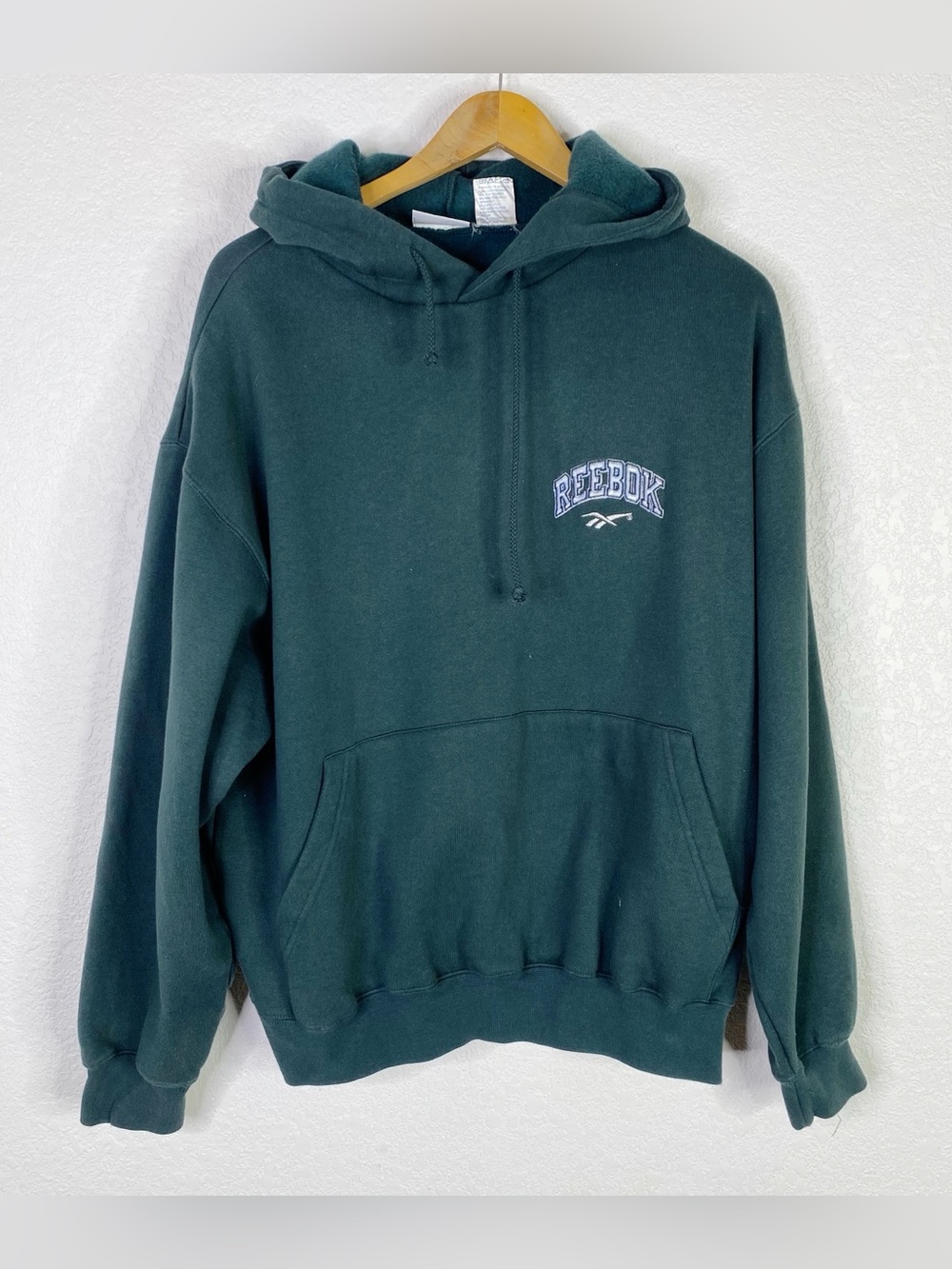 Vintage Reebok 90s Green Fleece Embroidered Hoodie Sweatshirt